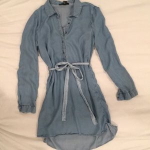 Blue chambray shirt dress w/ belt